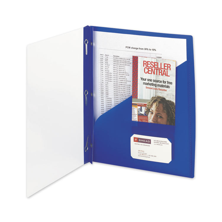 Clear Front Poly Report Cover, Double-Prong Fastener, 0.5" Capacity, 8.5 X 11, Clear/blue, 5/pack