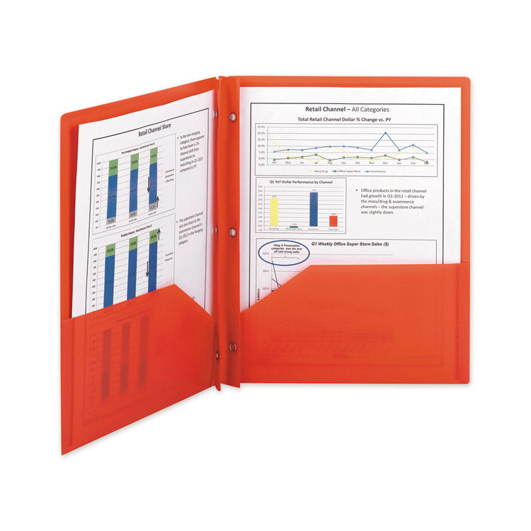 Poly Two-Pocket Folder With Fasteners, 180-Sheet Capacity, 11 X 8.5, Red, 25/box