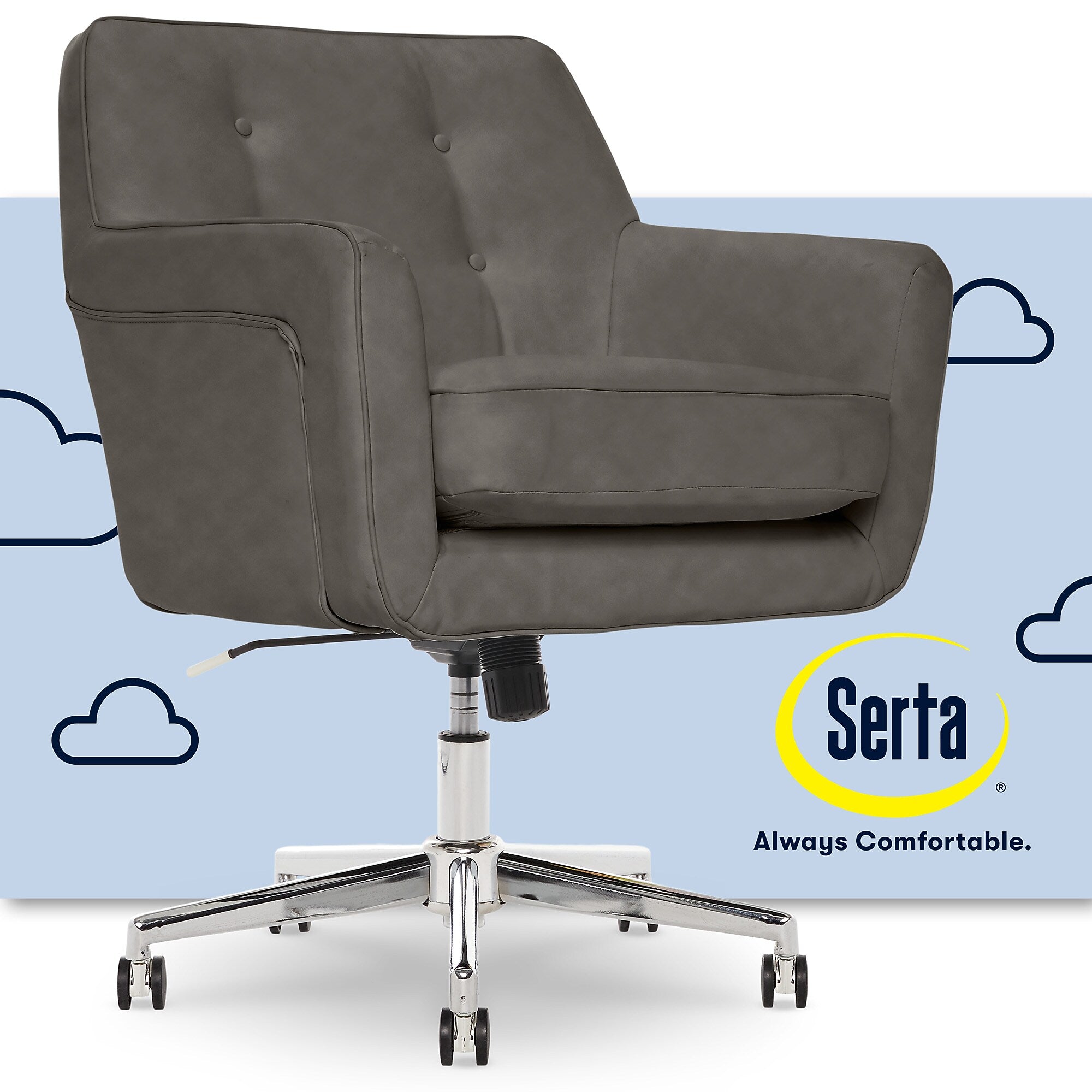 Serta Style Ashland Bonded Leather Swivel Computer and Desk Chair, Gray (47140G)