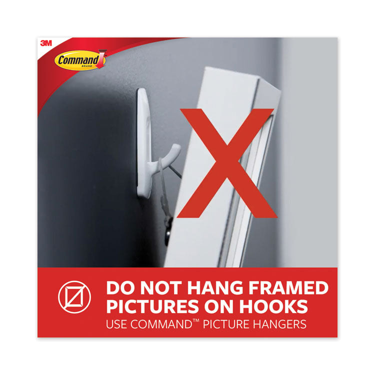 General Purpose Hooks, Small, Plastic, White, 1 lb Capacity, 6 Hooks and 12 Strips/Pack
