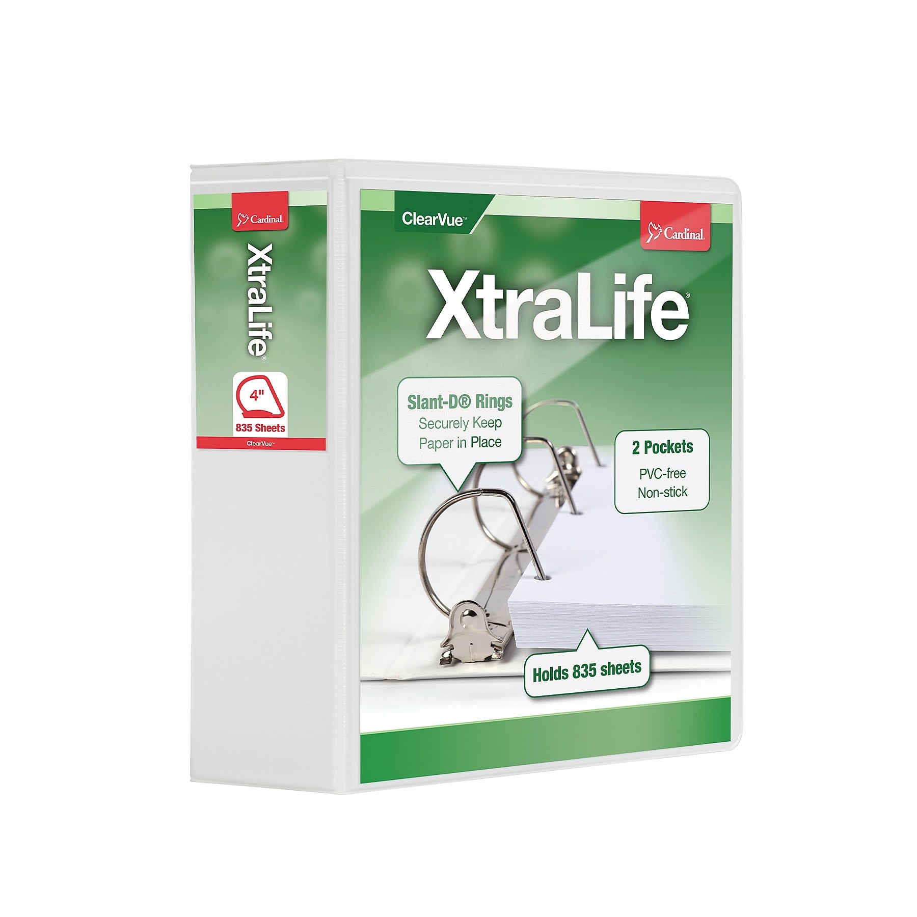 Cardinal XtraLife Heavy Duty 4" 3-Ring View Binders, D-Ring, White (26340)