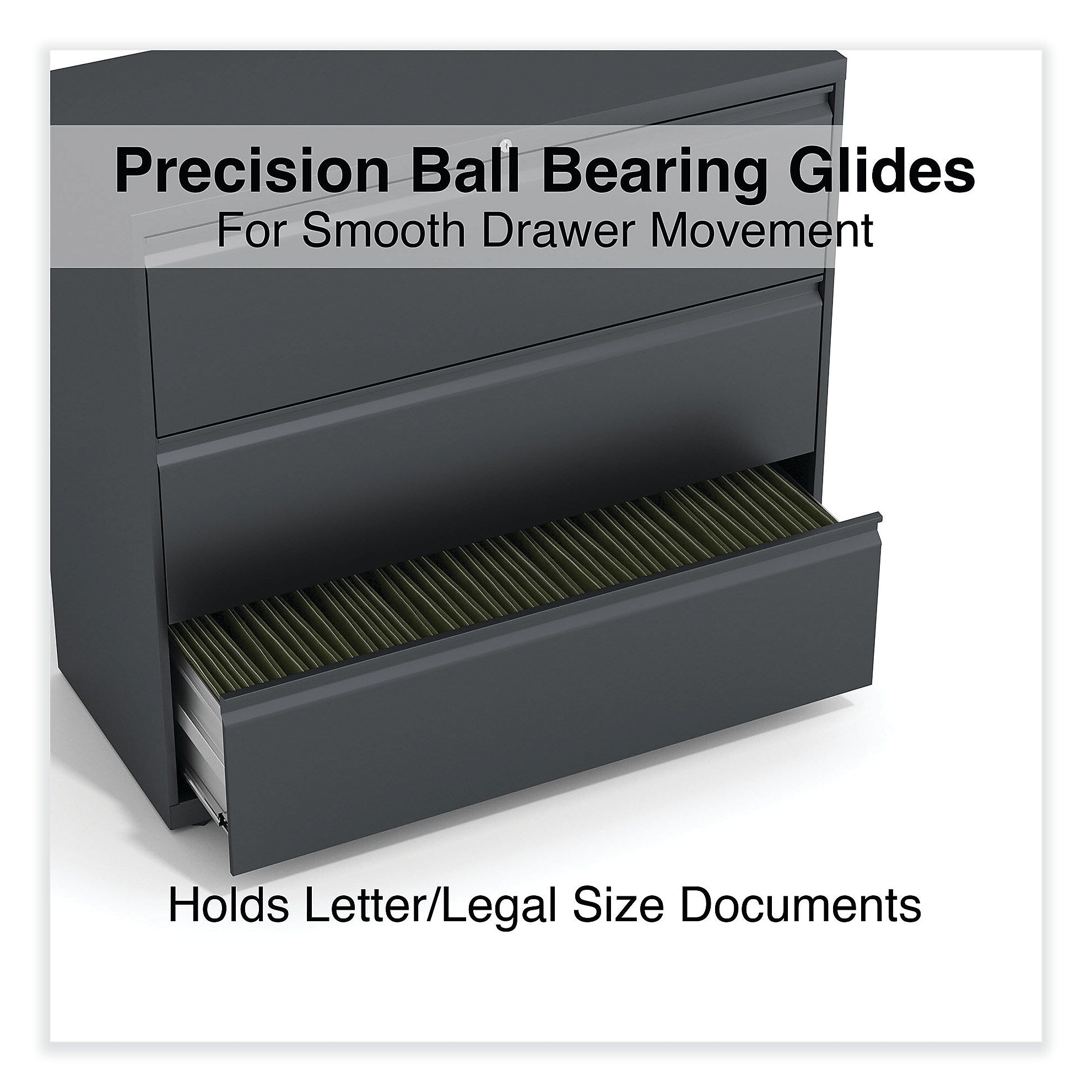 Alera 3-Drawer Lateral File Cabinet, Letter/Legal Size, Lockable, 40.25"H x 42"W x 18.63"D, Charcoal (ALEHLF4241CC)