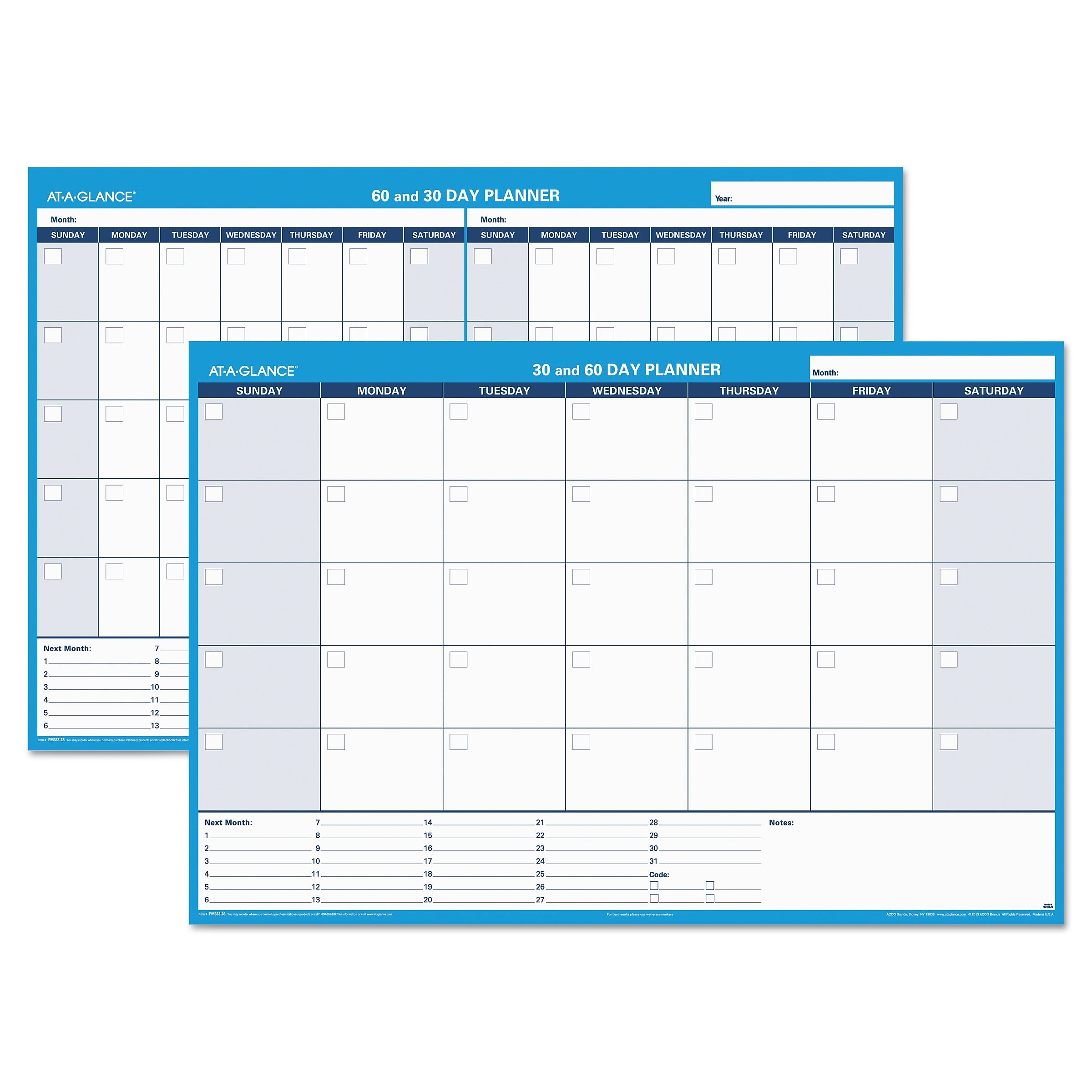 AT-A-GLANCE 48x32 30/60-Day Undated Horizontal Erasable Wall Planner, White/Blue,