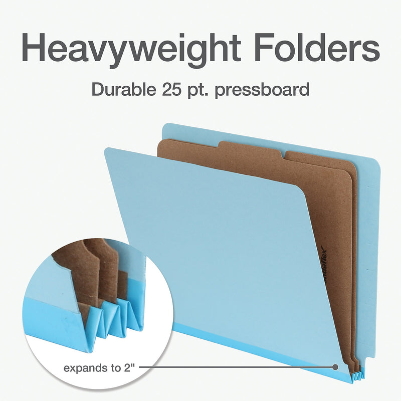 Pendaflex Pressboard Classification Folder, 2-Dividers, 2" Expansion, Letter Size, Blue, 10/Box (1007077)
