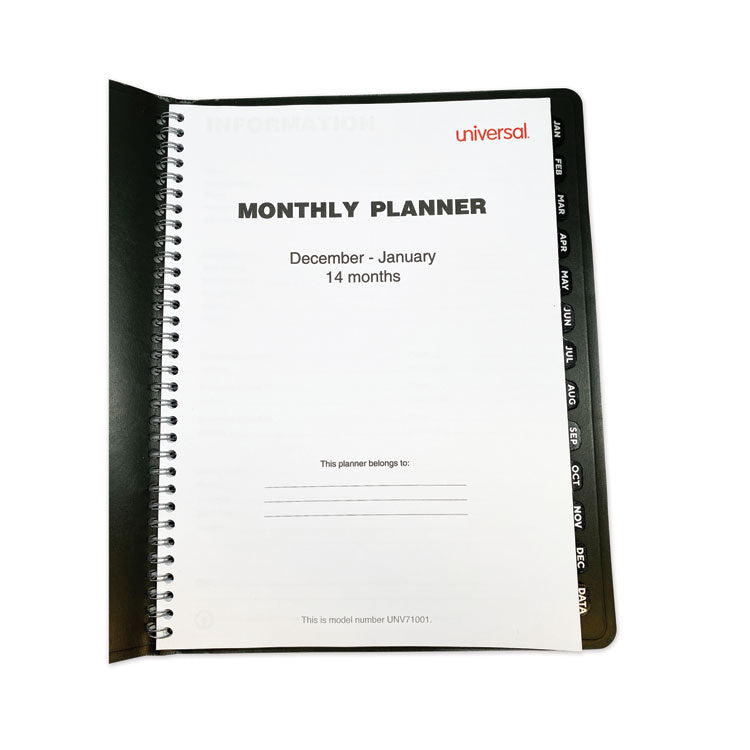 Monthly Planner, 11 x 8, Black Cover, 14-Month: Dec 2025 to Jan 2027