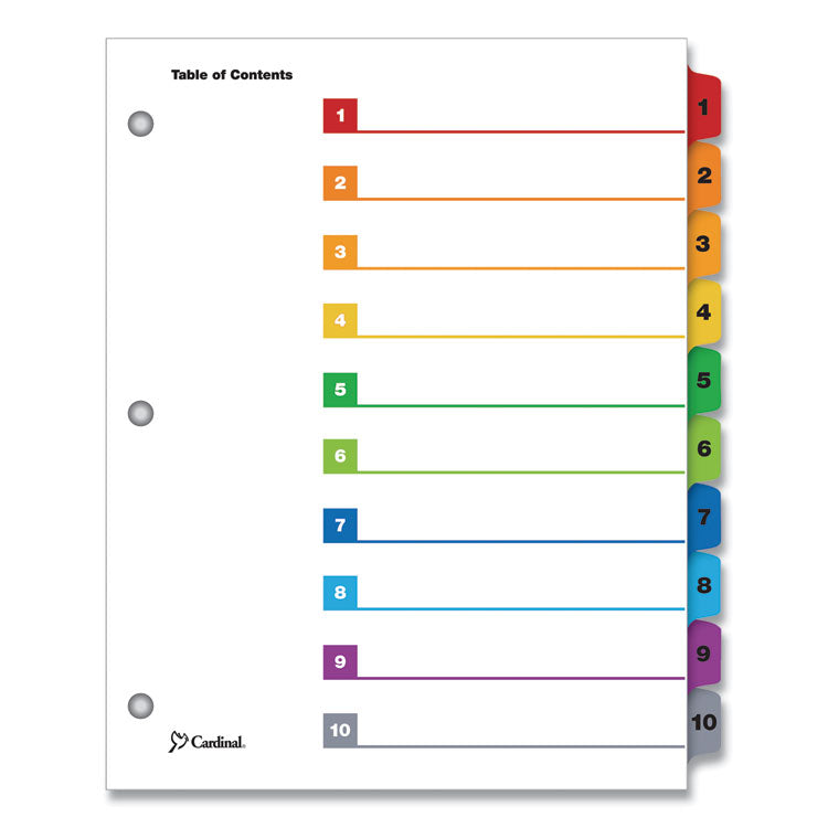 OneStep Printable Table of Contents and Dividers, 10-Tab, 1 to 10, 11 x 8.5, White, Assorted Tabs, 1 Set