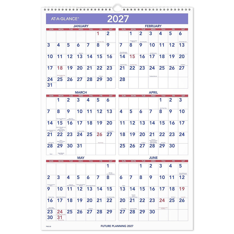 2026 AT-A-GLANCE 15.5" x 22.75" Monthly Wall Calendar, White/Purple (PM3-28-26)