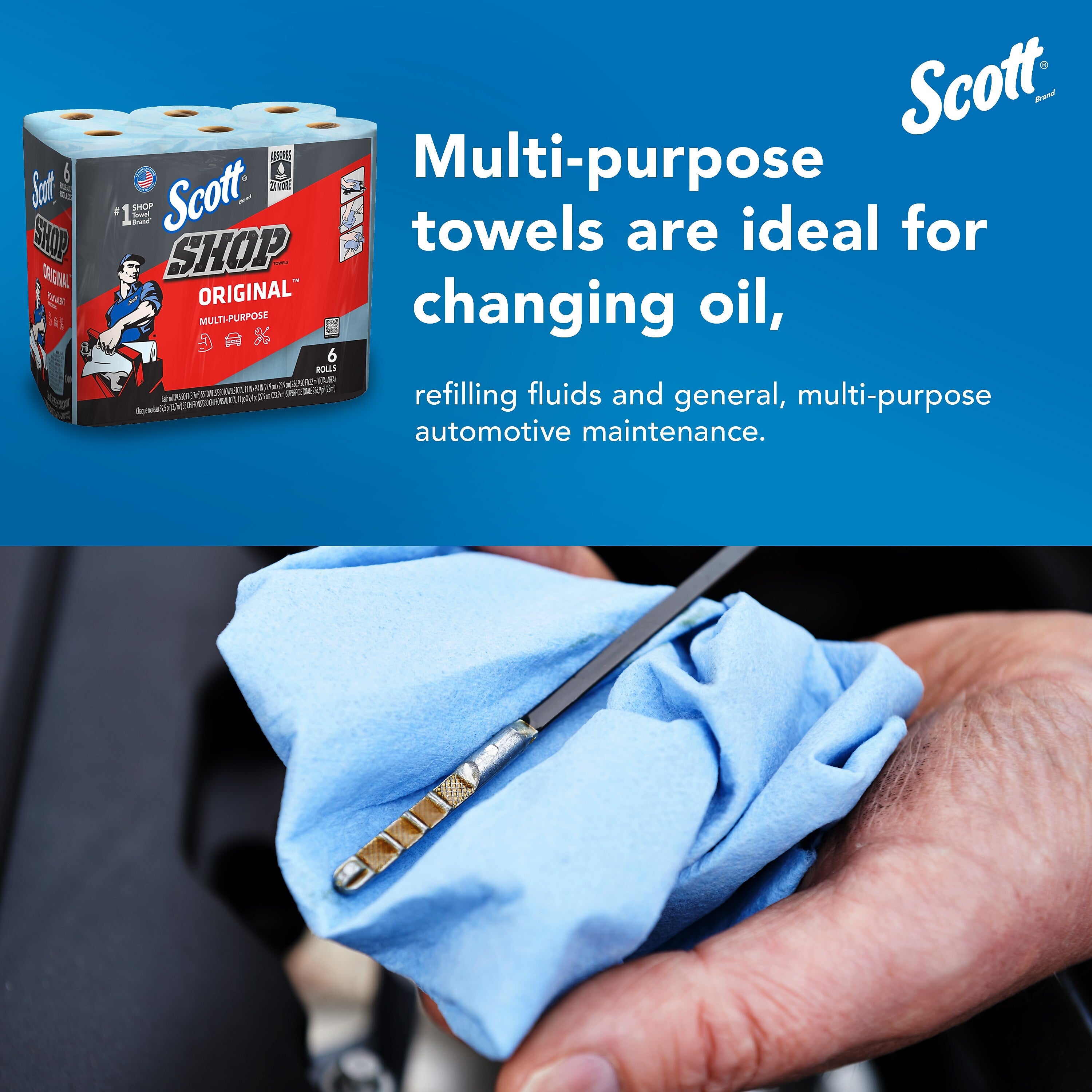 Scott Shop Towels Original, 9.4" x 11", Blue, 55 Towels/Roll, 24 Rolls/Carton (75180CT)