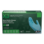 X3 by AMMEX Industrial Nitrile Gloves, Powder-Free, 3 mil, Small, Blue, 100/Box, 10 Boxes/Carton