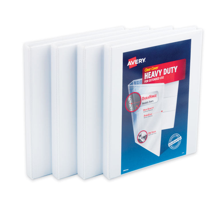 Heavy-Duty Non Stick View Binder With Durahinge And Slant Rings, 3 Rings, 0.5" Capacity, 11 X 8.5, White, 4/pack