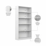 Bush Furniture Universal 72"H 5-Shelf Bookcase with Adjustable Shelves, Pure White (WL12417)
