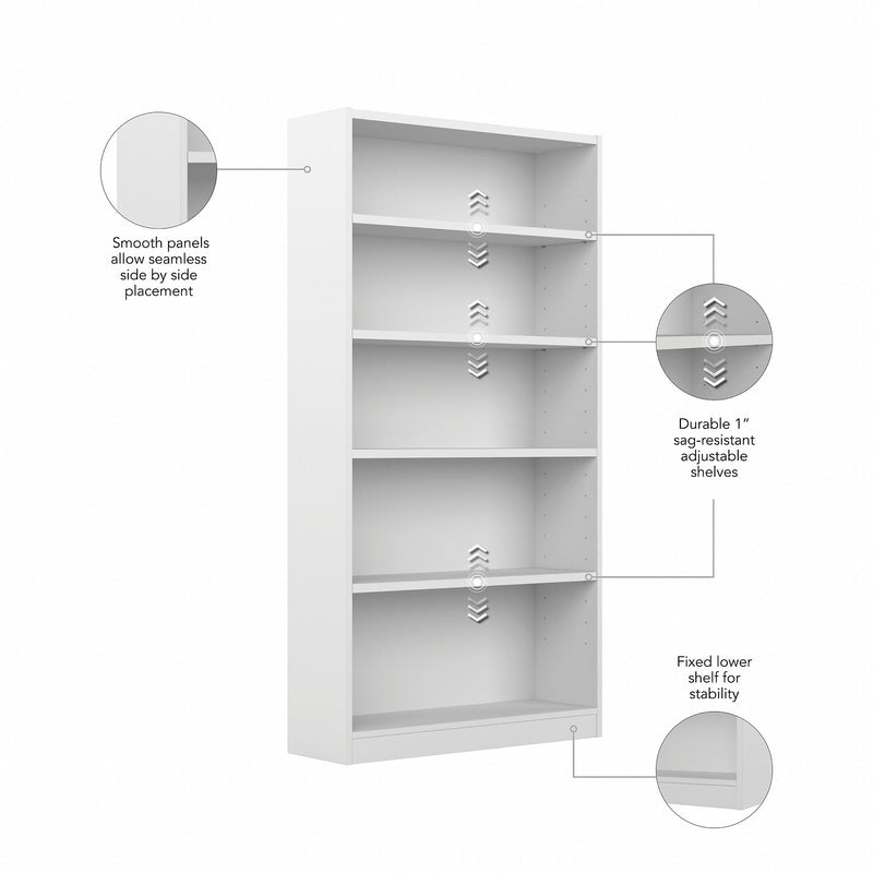 Bush Furniture Universal 72"H 5-Shelf Bookcase with Adjustable Shelves, Pure White (WL12417)