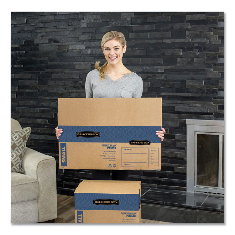 SmoothMove Prime Moving/Storage Boxes, Hinged Lid, Regular Slotted Container, Small, 12" x 16" x 12", Brown/Blue, 15/Carton