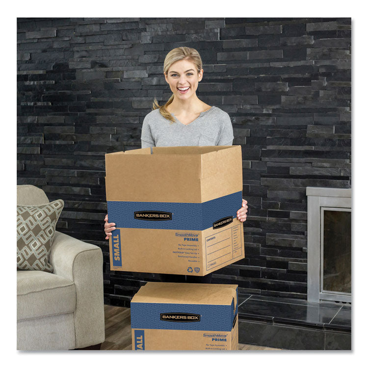 SmoothMove Prime Moving/Storage Boxes, Hinged Lid, Regular Slotted Container, Medium, 18" x 18" x 16", Brown/Blue, 8/Carton