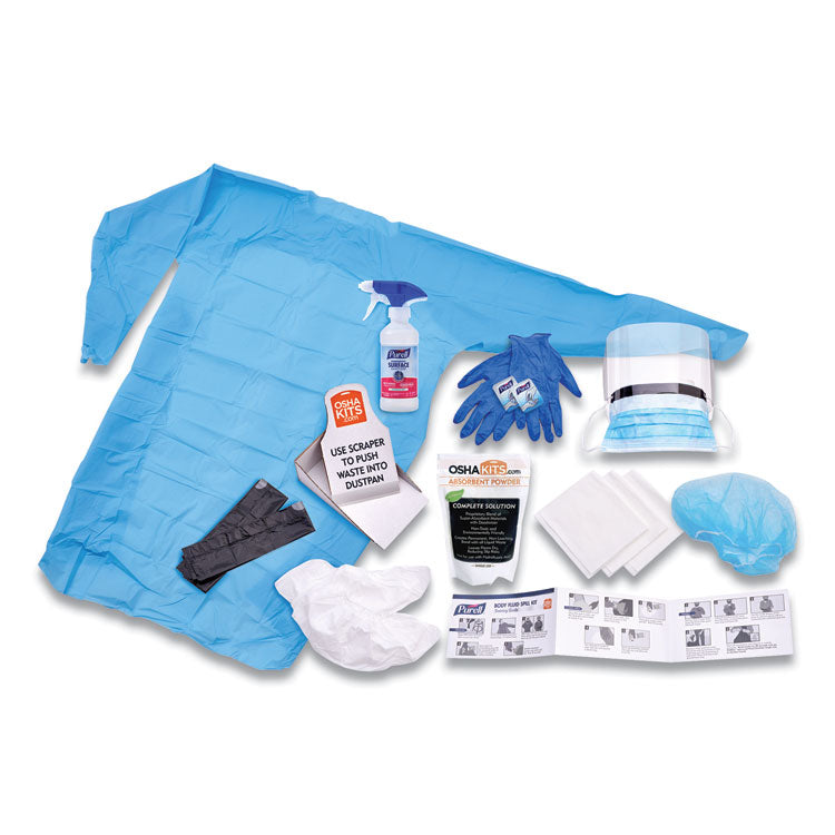 Body Fluid Spill Kit, 4.5" x 11.88" x 11.5", One Clamshell Case with 2 Single Use Refills/Carton