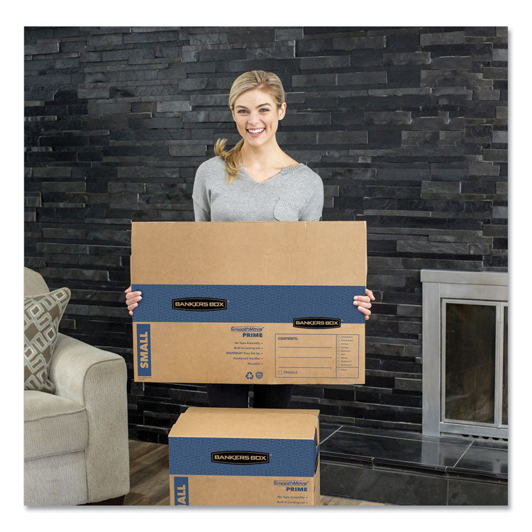 SmoothMove Prime Moving/Storage Boxes, Hinged Lid, Regular Slotted Container, Small, 12" x 16" x 12", Brown/Blue, 10/Carton
