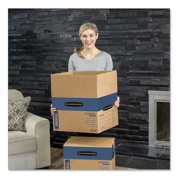 SmoothMove Prime Moving/Storage Boxes, Hinged Lid, Regular Slotted Container, Small, 12" x 16" x 12", Brown/Blue, 15/Carton
