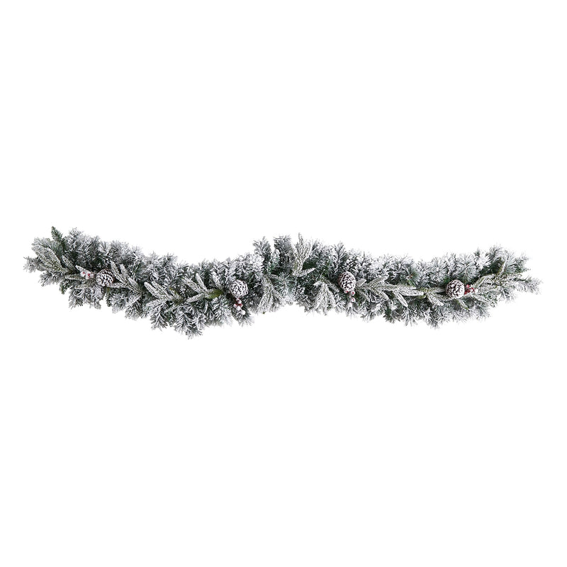 Nearly Natural 6-ft Flocked Artificial Christmas Garland with Pine Cones and 35 Warm White LED Lights (W1309)