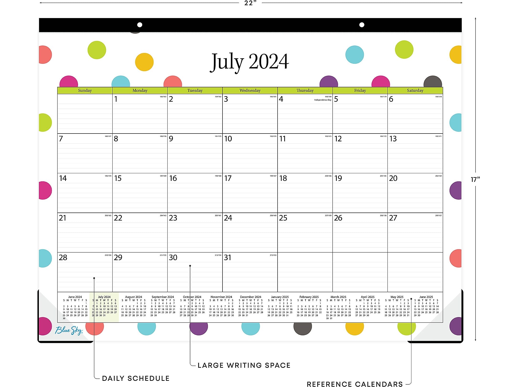 2024-2025 Blue Sky Teacher Dots 22" x 17" Academic Monthly Desk Pad Calendar (105496-A25)