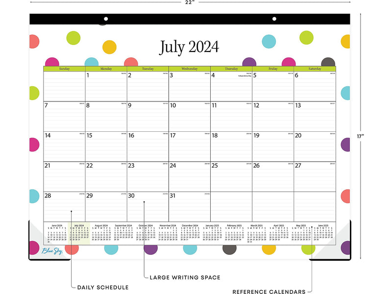 2024-2025 Blue Sky Teacher Dots 22" x 17" Academic Monthly Desk Pad Calendar (105496-A25)