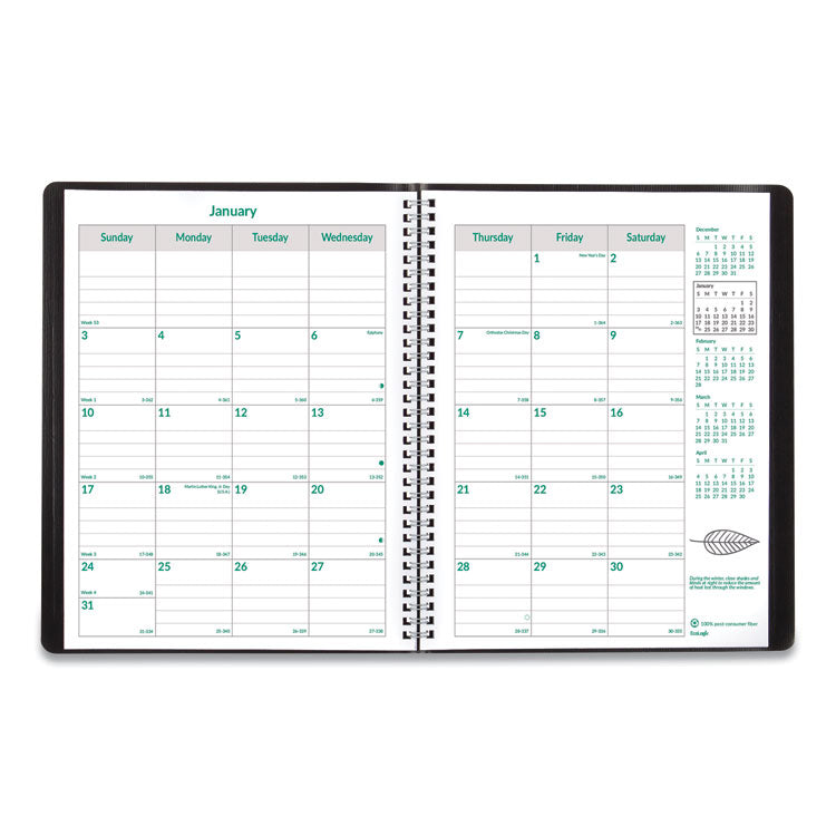 EcoLogix Recycled Monthly Planner, EcoLogix Artwork, 11 x 8.5, Black Cover, 14-Month: Dec 2024 to Jan 2026