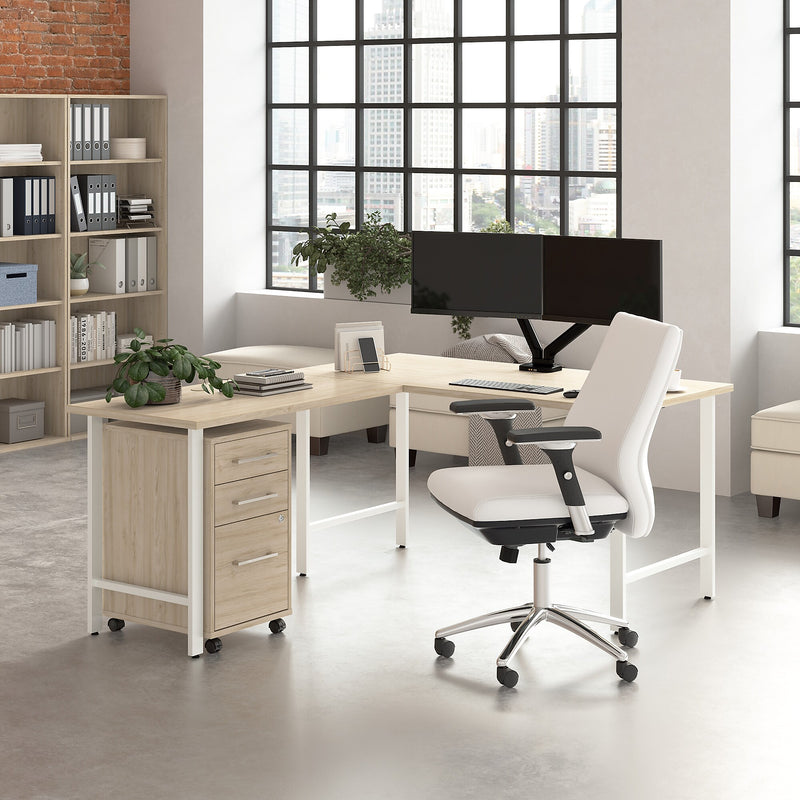 Bush Business Furniture Hustle 60"W L Shaped Computer Desk with 3 Drawer Mobile File Cabinet, Natural Elm (HUS006NE)