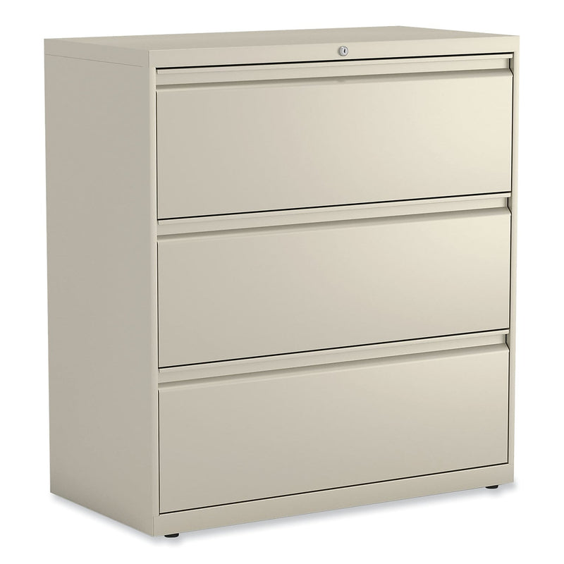 Alera 3-Drawer Lateral File Cabinet, Letter/Legal Size, Lockable, 40.25"H x 36"W x 18.63"D, Putty (ALEHLF3641PY)