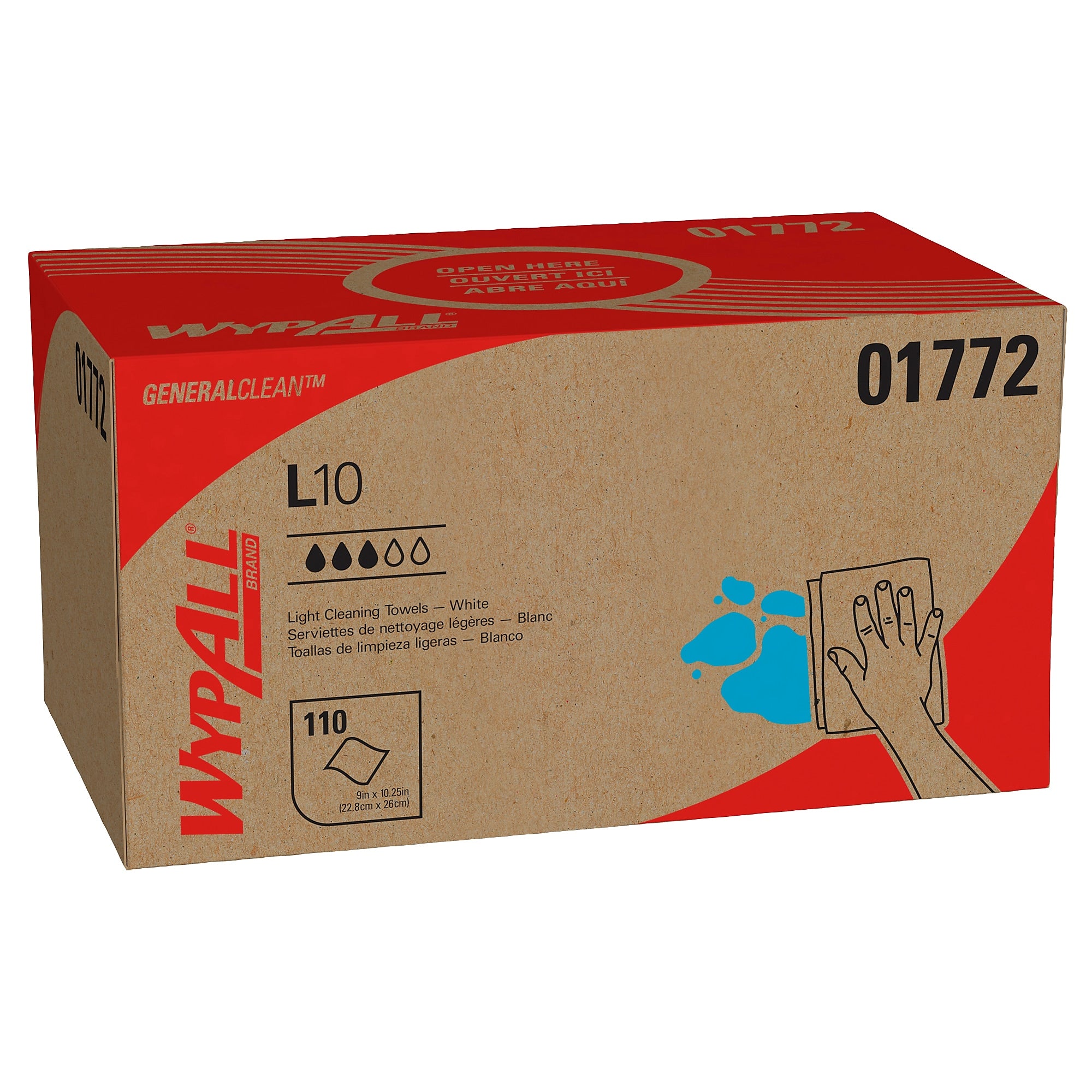 WypAll GeneralClean L10 Fabric Cleaning Wipers, 10.25" x 9", White, 110 Wipers/Box, 18/Carton (01772)