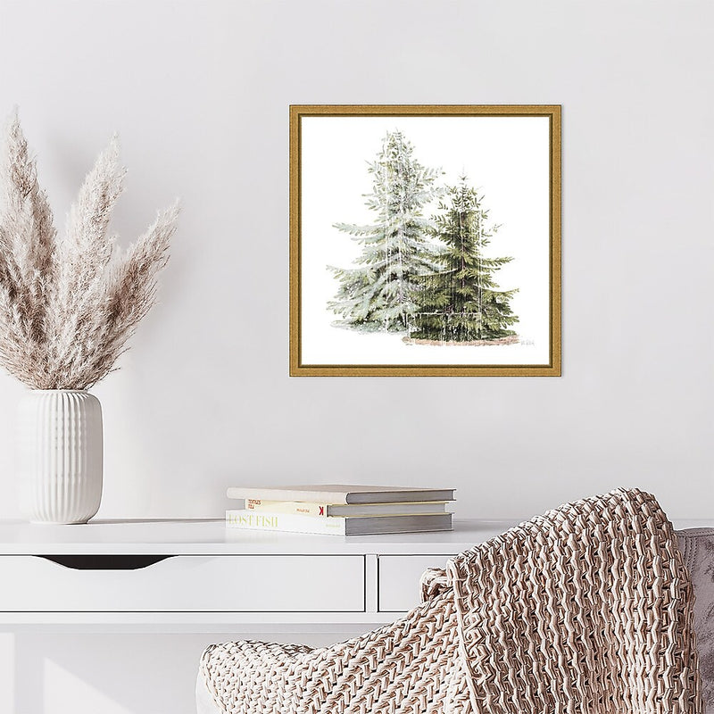 Amanti Art Vintage Wooded Holiday Trees in Snow by Katie Pertiet Framed Canvas Wall Art Print, 16" x 16" (A42675339742)