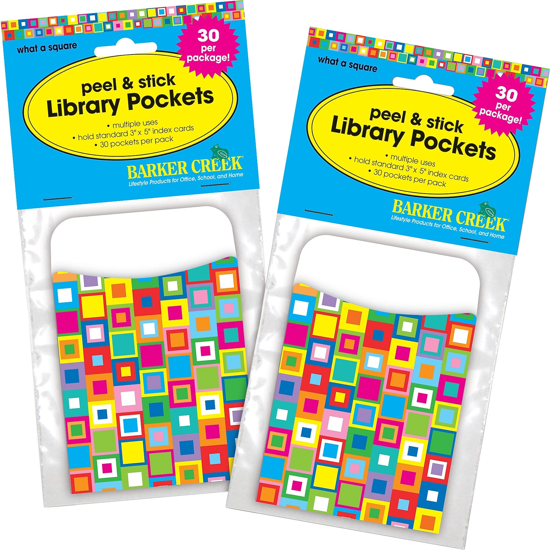 Barker Creek What a Square Library Pockets, 5.125" x 3.5", 60/Set (BC3828)