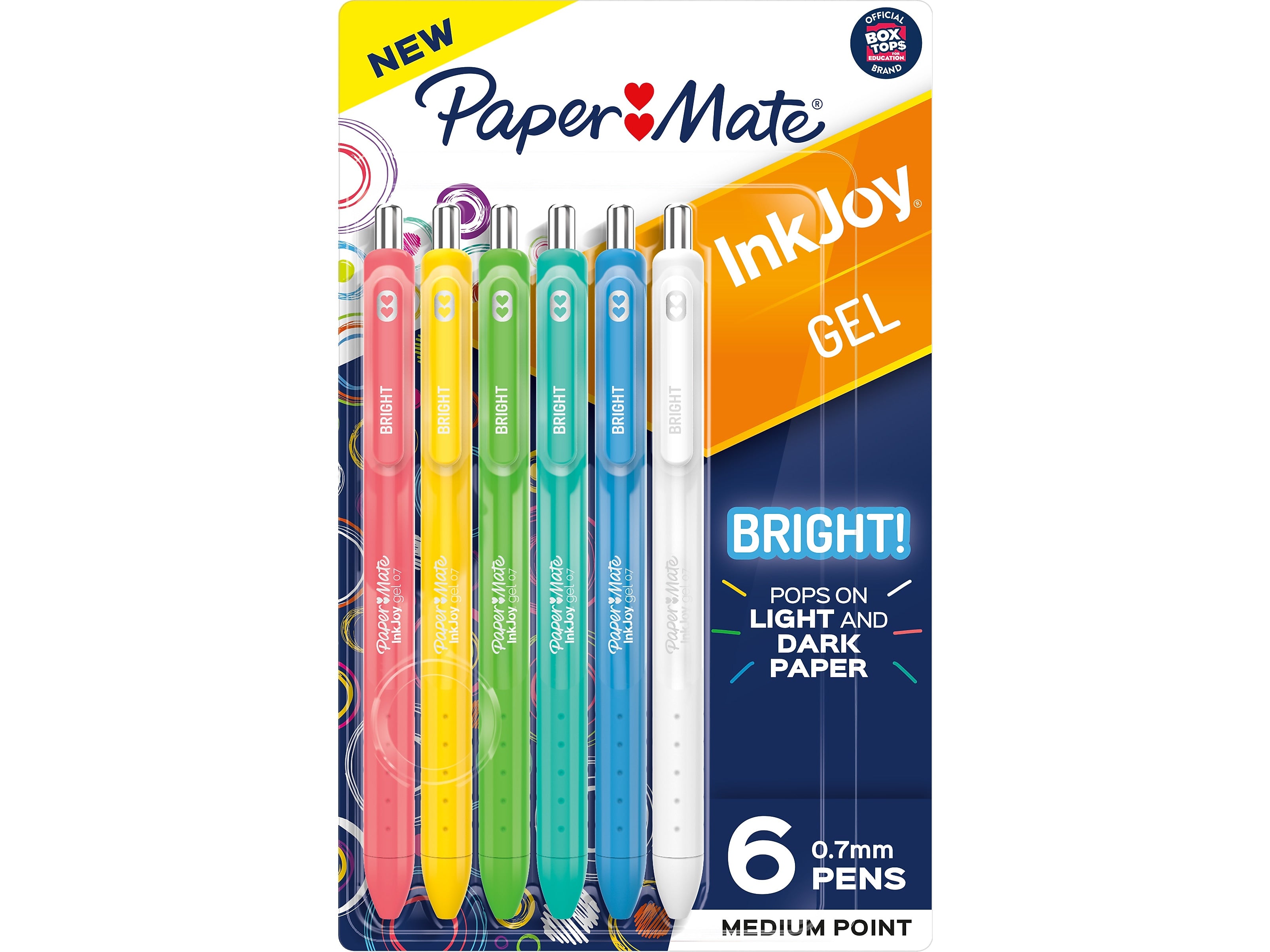 Paper Mate InkJoy Retractable Gel Pen, Medium Point, 0.7mm, Assorted Colors, 6/Pack (2173765)