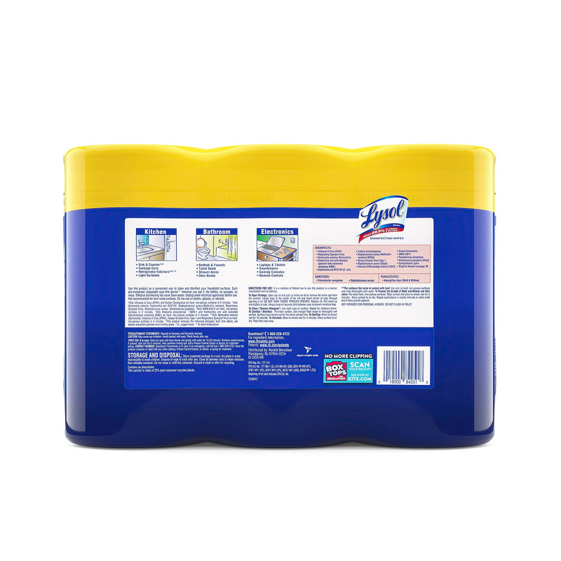 Lysol Disinfecting Wipes, Lemon & Lime Blossom Scent, 80 Wipes/Container, 3 Containers/Pack, 2 Packs/Carton (RAC84251CT)
