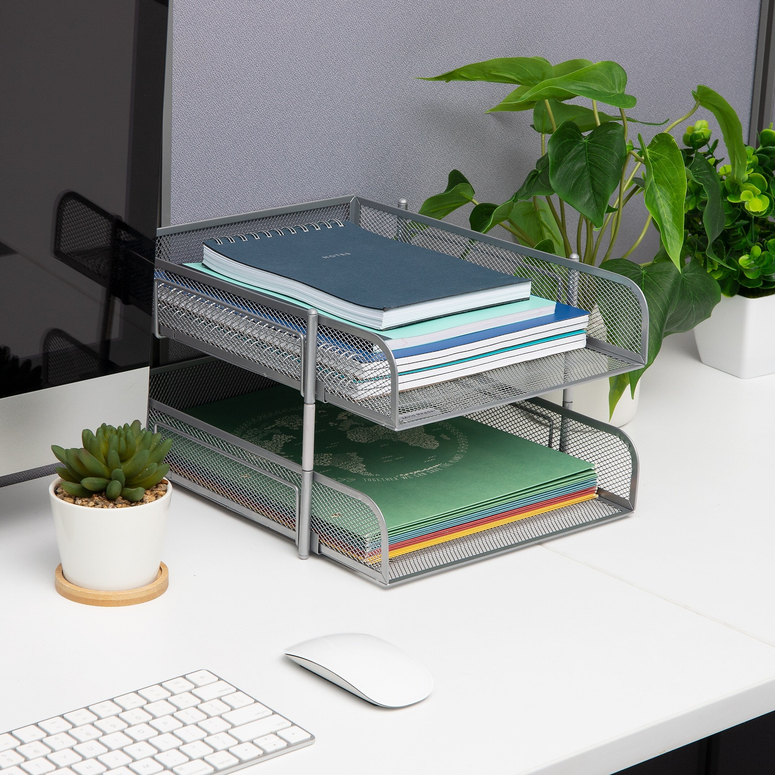 Mind Reader Metal Mesh Front Loading Stackable Letter Tray, Letter/Legal Size, Silver (CSTACK2-SIL)