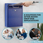 AdirOffice Steel Large Wall Mounted Drop Box Interoffice Mailbox, Key Lock, Blue (631-04-BLU-PKG)