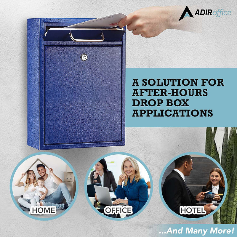 AdirOffice Steel Large Wall Mounted Drop Box Interoffice Mailbox, Key Lock, Blue (631-04-BLU-PKG)