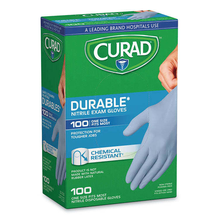 Powder-Free Nitrile Exam Gloves, One Size Fits Most, 3.5 mil Thick, 7.36" Long, Blue, 100/Box