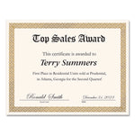 Foil Border Certificates, 8.5 X 11, Ivory/gold With Gold Braided Border, 15/pack