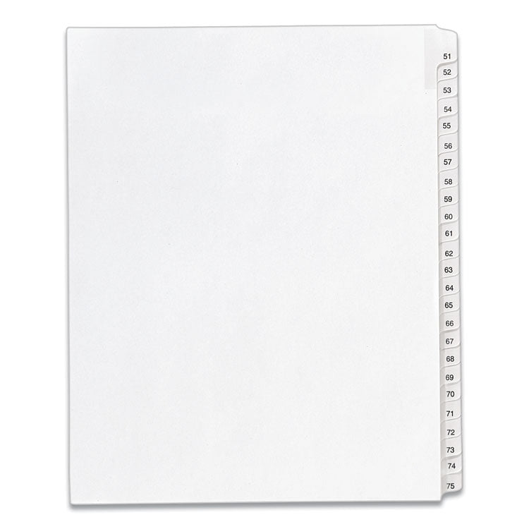 Preprinted Legal Exhibit Side Tab Index Dividers, Allstate Style, 25-Tab, 51 To 75, 11 X 8.5, White, 1 Set, (1703)