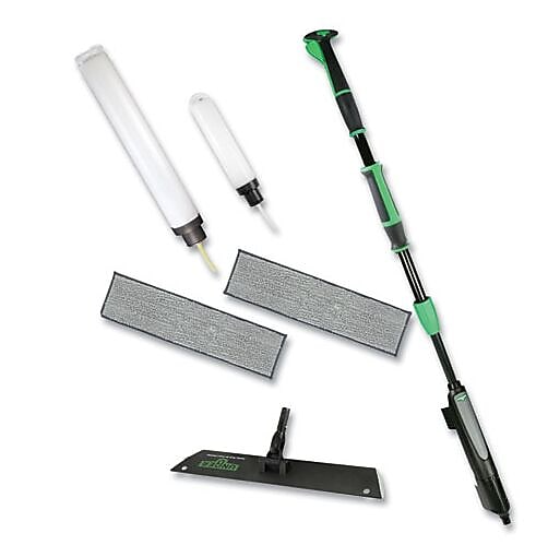 Unger Excella Floor Cleaning Kit, 20" Gray Microfiber Head, 48" to 65" Black/Green Handle(UNGEFKT8)