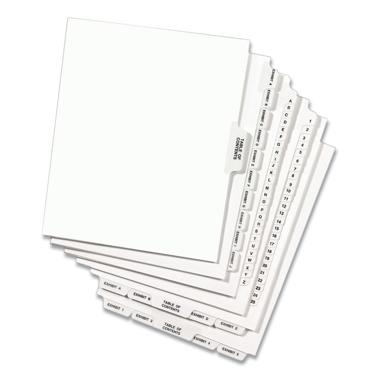 Preprinted Legal Exhibit Side Tab Index Dividers, Avery Style, 10-Tab, 1, 11 X 8.5, White, 25/pack