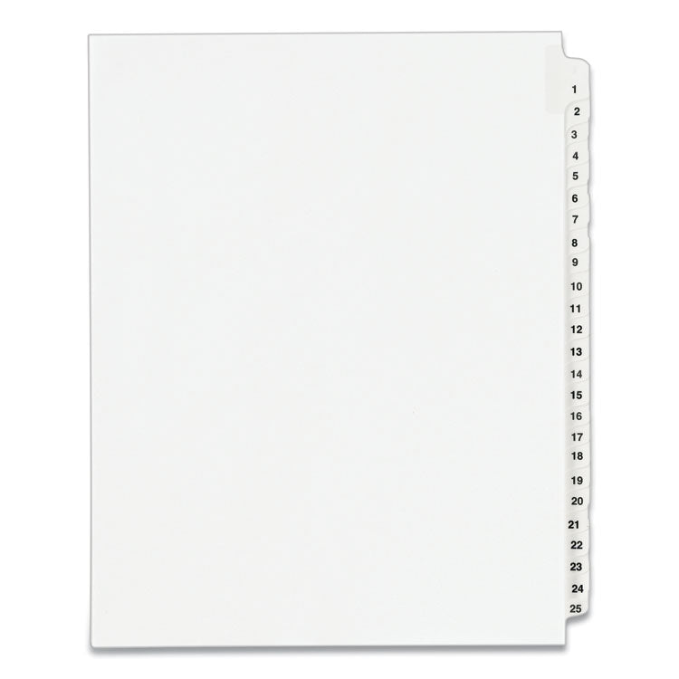 Preprinted Legal Exhibit Side Tab Index Dividers, Avery Style, 25-Tab, 1 To 25, 11 X 8.5, White, 1 Set, (1330)