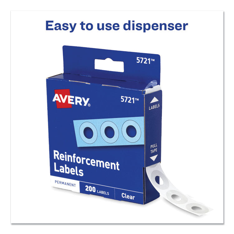 Dispenser Pack Hole Reinforcements, 0.25" Dia, Clear, 200/Pack, (5721)