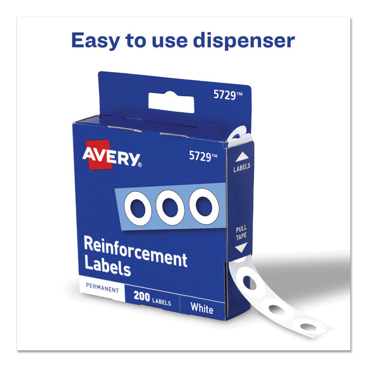 Dispenser Pack Hole Reinforcements, 0.25" Dia, White, 200/Pack, (5729)