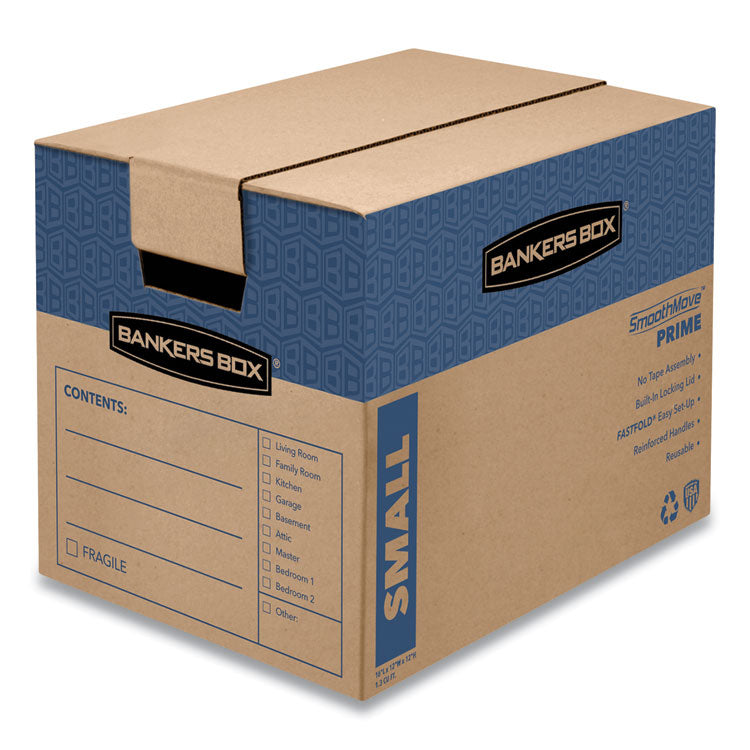 SmoothMove Prime Moving/Storage Boxes, Hinged Lid, Regular Slotted Container, Small, 12" x 16" x 12", Brown/Blue, 15/Carton