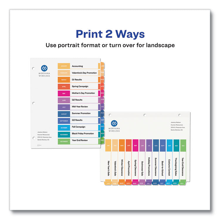 Customizable Table of Contents Ready Index Multicolor Dividers, 12-Tab, Jan. to Dec., 11 x 8.5, White, 6 Sets
