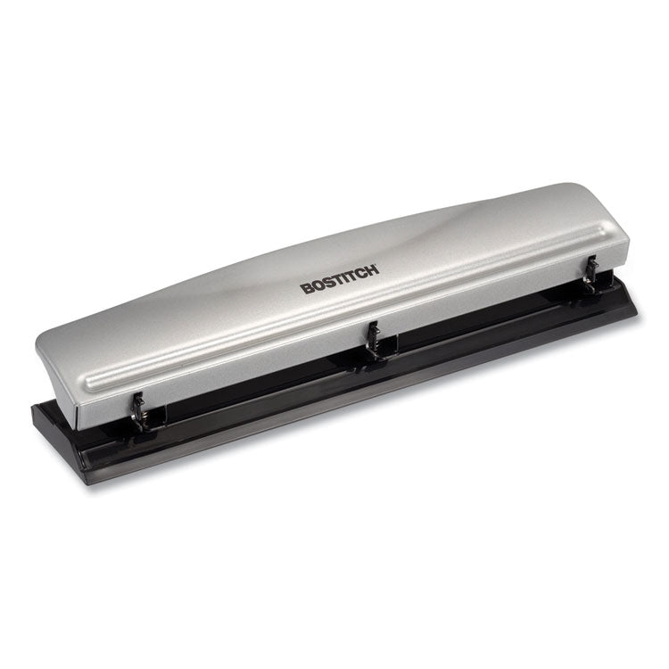 12-Sheet Three-Hole Punch, 9/32" Holes, Silver/black