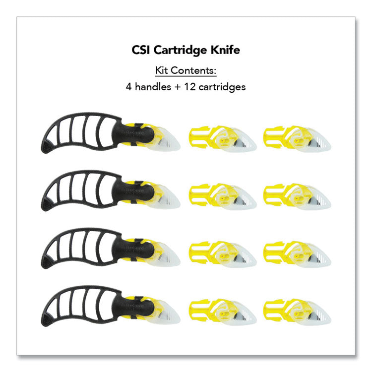 X-Trasafe Cartridge Knife Kit, Four Assembled Knives, 8 Replacement Blade Cartridges, Yellow