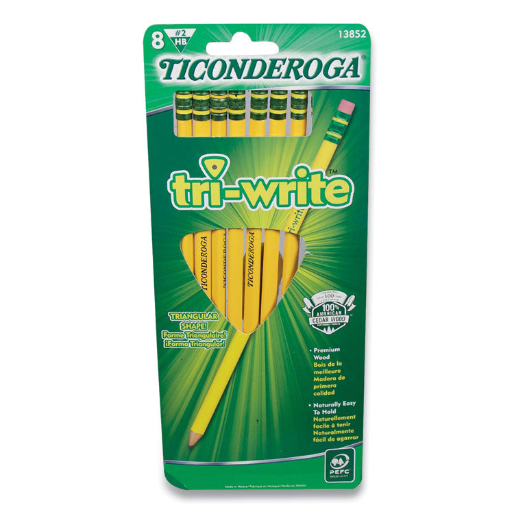 TRI-WRITE TRIANGULAR PENCIL, HB (#2), BLACK LEAD, YELLOW BARREL, 8/PACK