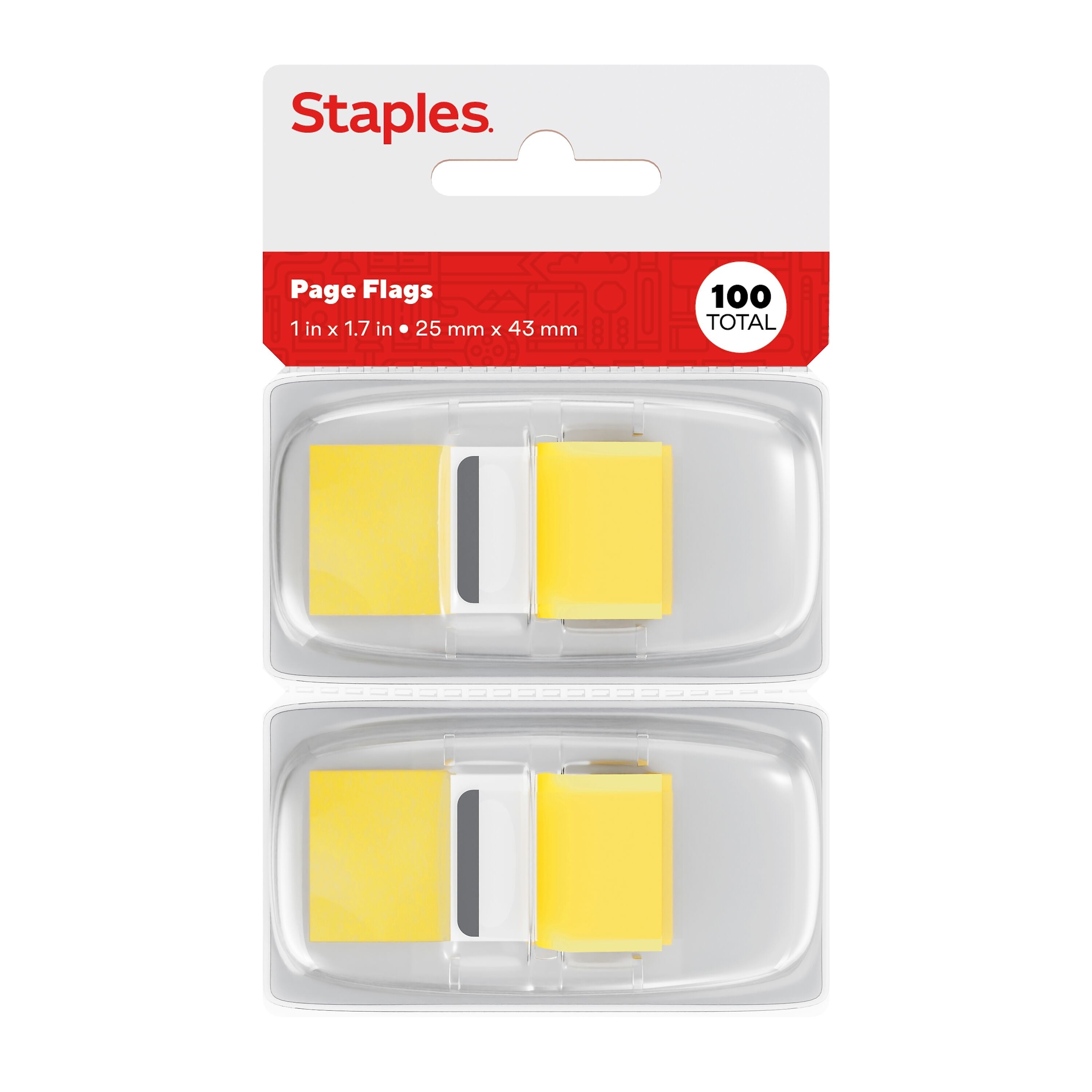 Staples Sunshine Collection Page Flags with Pop-Up Dispenser, 1" Wide, Yellow, 100/Pack (14111)