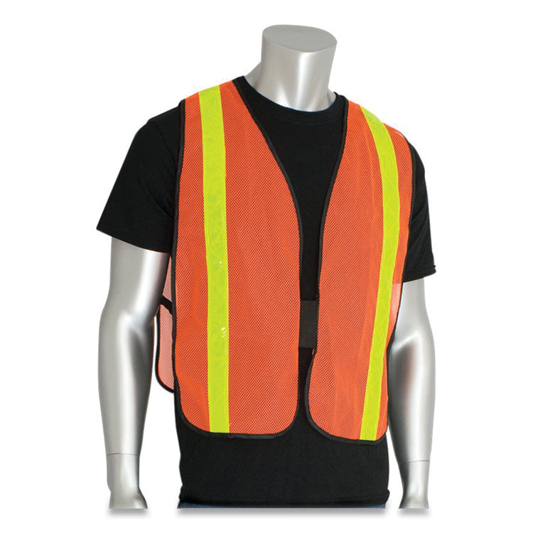 Hook and Loop Safety Vest, One Size Fits Most, Hi-Viz Orange with Yellow Prismatic Tape